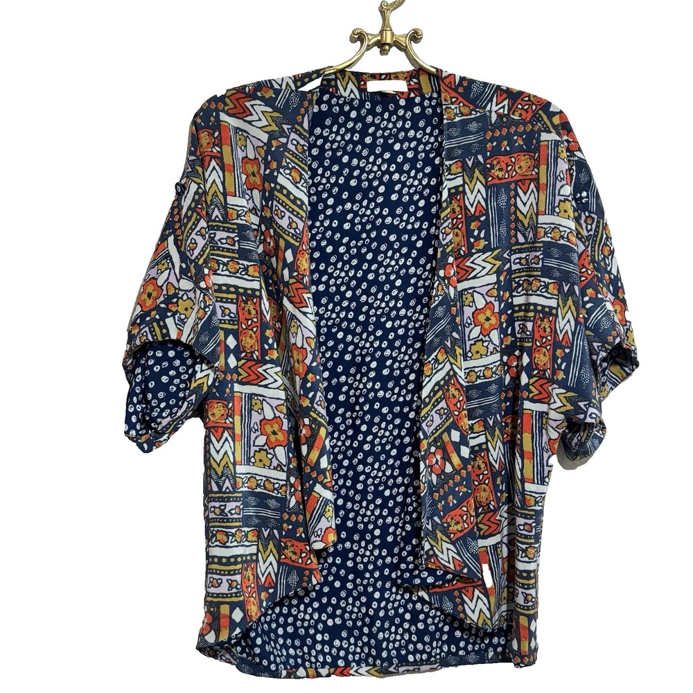 Porridge Kimono Jacket M Open‎ Front Silk Blend Abstract Print Lightweight